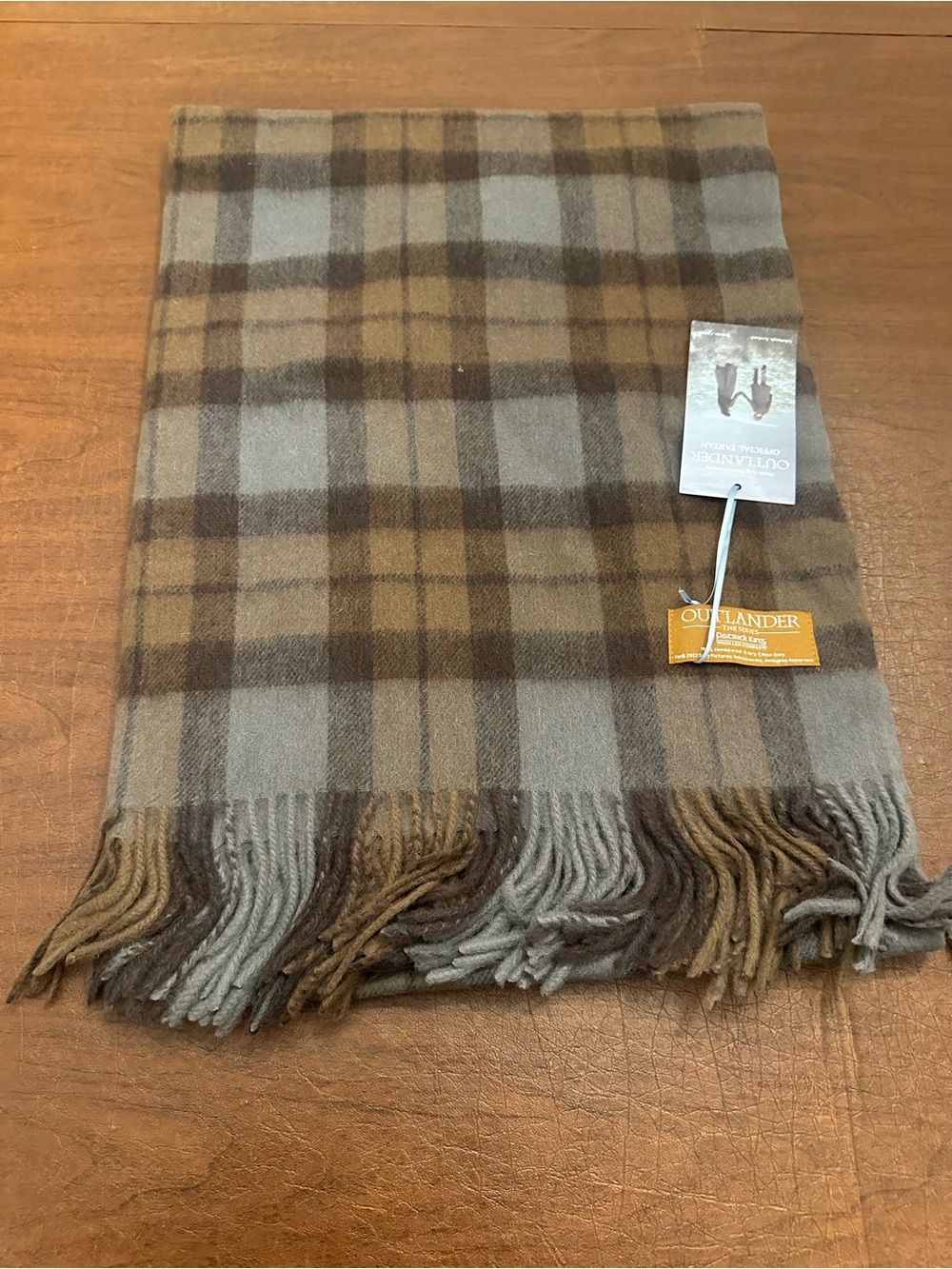 NWT! 100% Lambswool Outlande Patrick Kins Scottish Scarf Grey Dark Brown Tartan